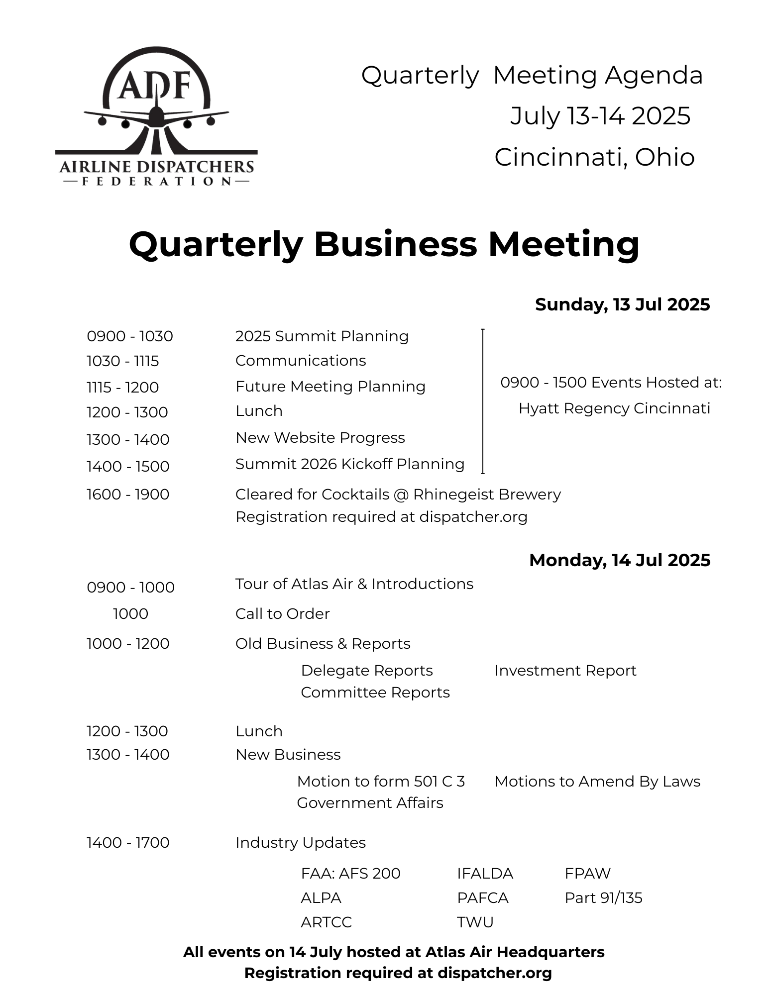 2025 CVG QTR Agenda